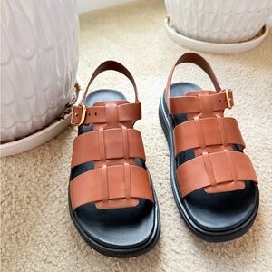Fitflop Brown Leather Slingback Sandals with Black Footbed